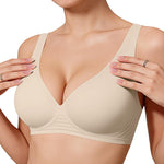 OEAK Womens Deep V Bras Wireless Comfortable Bra Supportive No Underwire Bras Tshirt Push Up Bralettes Plunge Seamless Bra Champagne 3XL