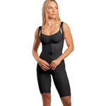 Isavela Body Suit Mid Thigh Length W/Suspender Closed Buttocks Enhancing Compression Girdle W/Zipper (BE07) (LG, Black, l)
