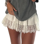 Sunloudy Women Lace Half Slip Skirt Elastic Low Waist Ruffle Pleated Underskirt Layered Flowy Mini Short Streetwear (White, S)