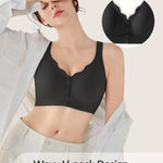 Gailife V Neck Jelly Front Closure Bras for Women Wireless Mastectomy Bralettes Full Coverage Comfortable Seamless Support Bra, Black, L