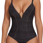 SHAPERIN Women's Deep V Neck Bodysuit Double Lined Plunge Tummy Control Shapewear Thong Body Suits Backless Cami Tank