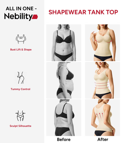 Nebility Compression Tanks for Women Shapewear Tummy Control Body Shaper Cami Tank Top V Neck Camisole