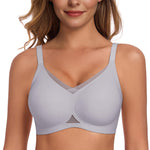 Gailife Womens Wireless V Mesh Comfortable Bra Seamless Bralette Push Up Brassiere No Underwire Supportive Tshirt Everyday Bra, Grey, L