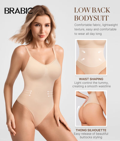 BRABIC Women's Backless Shapewear Bodysuit Tummy control Thong Seamless Body Shaper Sleeveless Compression Tanks Tops (Beige, Small)