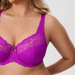 DELIMIRA Women's Plus Size Full Coverage Underwire Unlined Minimizer Lace Bra Yan Purple red 36E