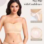 Finduself Strapless Bras for Women Non-Slip Wireless Bandeau Bra Seamless Padded Tube Top Bra Including Fabric & Clear Straps