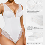Popilush Lace Body Suits for Womens Tummy Control White Bodysuit Deep V Neck Thong Shapewear Going Out Corset Tops