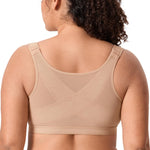 DELIMIRA Women's Posture Bra Front Closure Lightly Padded Plus Size Wireless Full Coverage No Underwire Bras Natural 38C