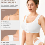BRABIC Women Front Closure Post Surgery Compression Everyday Bras for Mastectomy Support with Adjustable Straps Wirefree (Medium, White)