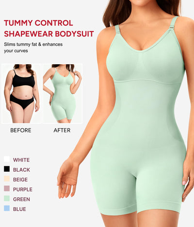 Nebility Women's Shapewear Bodysuit Tummy Control Body Suit Built in Bra Tank Camisole Seamless Mid Thigh Body Shaper