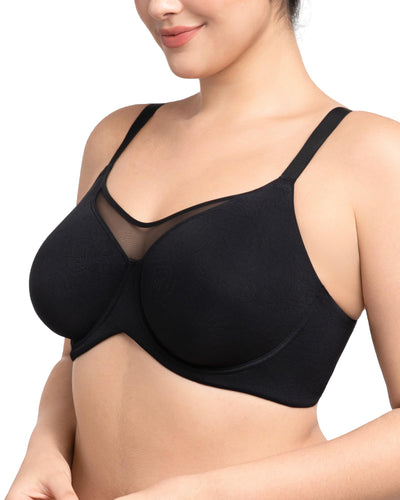 HSIA Minimizer Bras for Women Plus Size, Full Coverage Coolcomfort T Shirt Unlined Bra with Underwire for Heavy Breast, Black with Floral Print 38DDD