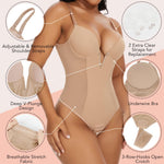 SHAPERIN Women's Deep V Neck Backless Body Shaper Bra Faja Plunge Low Back Thong Shapewear Tummy Control Bodysuit (Large,Nude)