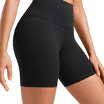 CRZ YOGA ButterLuxe Biker Shorts 6" - High Waisted Workout Running Volleyball Spandex Yoga Womens Black Large