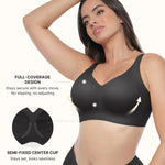 SHAPELLX Full Coverage Wireless Bra for Older Women Back Smoothing Side Support No Side Bulge Breathable Comfort Lift (Black Medium)