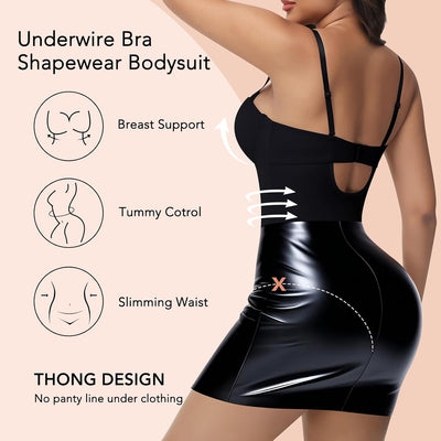 SHAPERIN Women's Tummy Control Shapewear Bodysuits Strapless Low Back Body Shaper with Built-in Bra & Removable Straps