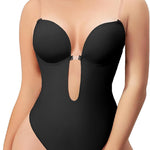 Slimers Backless Plunge Shapewear for Women: Low Back Thong Shaper to Daily | Open Back bodysuits with Open Crotch Daily Use, Invisible Under Wedding & Formal Dresses