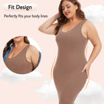 Wikoan Women's Plus Size Full Slip Dress Soft V-Neck Under Dress Sleeveless Tank Top Dress Wide Strap Slip Nightgown,Coffee,XL