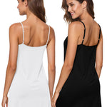 Qilitop 2 Packs Full Slip Spaghetti Strap Dresses for Women Under Dress Cami Halter Neck Tank Plus Size Slips No Static Adjustable Basic V Neck Sleeveless Nightgown Undergarment Black White M