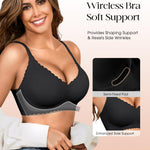 Wireless Seamless Bras for Women with Support - No Wire Push Up Womens Bra - No Underwire Padded Comfort Bralettes Breast Lift for Back Fat - Coverage Comfortable Bralette Wirefree 3 Pack(3P1,L)