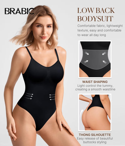 BRABIC Women's Backless Shapewear Bodysuit Tummy control Thong Seamless Body Shaper Sleeveless Compression Tanks Tops (Black, Medium)