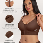 SHAPELLX Front Closure Bras for Women Post Surgery Compression Bra Wireless Mastectomy Bra Adjustable Straps Brown L