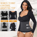 ONEW Shapewear Tummy Control Long Sleeve Shirts For Women Seamless V Neck Compression Shirt Slimming Body Shaper,Black,Medium