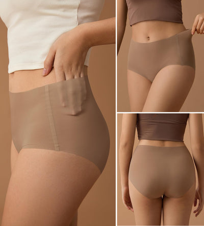 SHARICCA Seamless High Waisted Underwear for Women No Show Full Coverage Panties Nuage Microfiber Briefs Pack, 5P01, L