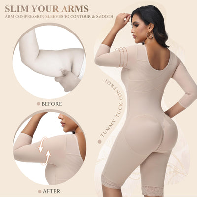 M MYODRESS Faja Body Shaper Tummy Control Full Body Curvy Fajas with Sleeves Corset Shapewear for Women Postpartum Girdle Stage 1 Faja Post Surgery Tummy Tuck Bbl Lipo Compression Garment Bodysuit