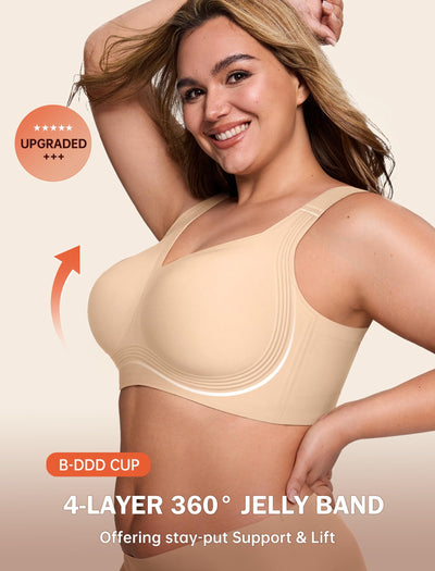 LetsJoli Jelly Bras for Women Supportive Wireless Push Up Bra Full Coverage No Underwire Seamless Plus Size for Older Women（Nude,XL)