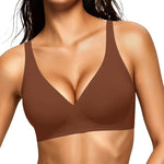 Gailife Deep V Jelly Bras for Women No Underwire Wireless Seamless Push Up Bra Comfort Support Plunge Bralette Full Coverage -BR,L Brown