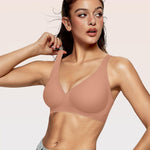 OEAK Womens Deep V Bras Jelly Wireless Comfortable Bra Supportive No Underwire Bras Tshirt Push Up Bralettes Seamless Bra XXL Latte