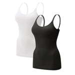 EUYZOU Women Tummy Control Shapewear Cami Tank Tops, Black/White L