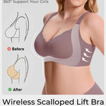Gailife Scalloped Lift Bras for Women Soft Push Up Wireless Bra Supportive V Neck No Underwire Seamless Tshirt Bralettes, Grey, L