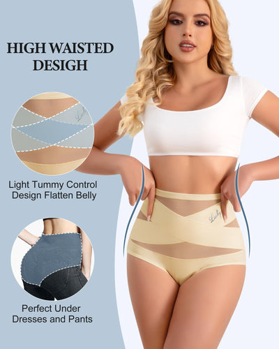 MIOTAN Women's Underwear 4 Pack Tummy Control High Waisted Postpartum Ladies Panties Compression Post Partum Nylon, Multicolor, M