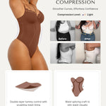 SHAPELLX Lace Bodysuit for Women Tummy Control Thong Shapewear Waist Sculpting Shaper (Brown, X-Large)