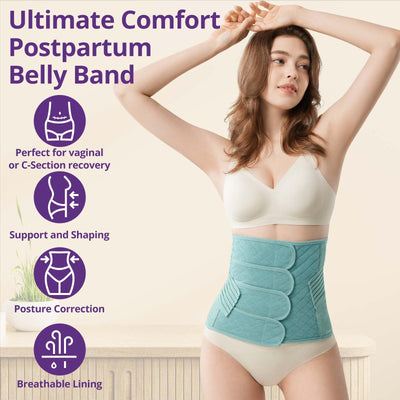 Postpartum Belly Band Wrap – C-Section Recovery Must Haves, Adjustable Tummy Control Binder with Pelvic Belt, Comfortable Support for Natural & Cesarean Sections, Shapewear, Elegant Quilted Design