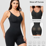Nebility Black Bodysuit Women - Tummy Control V Neck Body Suits Seamless Shapewear Smooth Fit Everyday Wear Body Shaper Mid Thigh Shorts