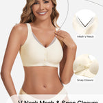 Gailife V Lace Front Closure Bras for Women Wireless Seamless Mastectomy Bralettes Soft No Underwire T Shirt Bra, White, XL