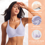 Seamless Jelly Padded Bras for Women No Underwire Full Coverage Supportive Push Up Gel Bra Wireless Low Cut Soft Bralettes(A1#Purple(v Neck),Medium)