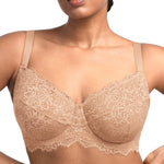 HSIA Minimizer Bra for Women - Plus Size Full Coverage Lace Bra with Underwire, Non Padded Warm Beige