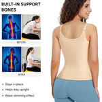 Nebility Women Waist Trainer Corset Zipper Vest Body Shaper Cincher Tank Top with Adjustable Straps (S, Beige)