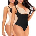 Werena Thong Shapewear Bodysuit for Women Tummy Control Open Bust Body Shaper Slimmer Shaping Thong(#1 Black+beige(mix pack),X-Large)