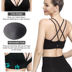 MotoRun Womens Push-up Padded Strappy Sports Bra Cross Back Wirefree Fitness Yoga Top Black-White Medium
