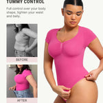 FeelinGirl Shapewear for Women Compression Tummy Control Thong Bodysuits Going Out Dress for Women Short Sleeve Tops Raspberry Pink L