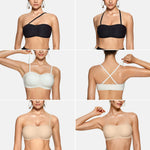 OEAK Womens Strapless Bras Jelly Push Up Bandeau Bra Non Slip Wireless Supportive Padded Bras Seamless Comfortable Tube Bra Beige XS