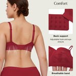 Popilush Minimizer Bra for Women 38DDD Full Bust & Back Smoothing, Full Coverage Everyday Underwire Lace Bra - Red Lacquer Color