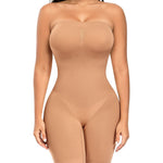 Werena Women's Strapless Shapewear Full Body Bodysuit Tummy Control Seamless Mid Thigh Body Shaper with Removable Straps (Dark Nude,2XL)