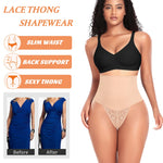 Werena Tummy Control Thong Shapewear for Women Mid High Waisted Body Shaper Underwear Lace Shaping Thong Girdle Panties(#A1 Mid Rise Beige,3X-Large)