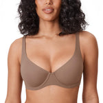 DELIMIRA Women's Confishape Balconette Bra Supportive T Shirt Full Coverage Plus Size Bras Underwire Unlined Brown Purple - Unlined 38DD