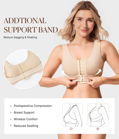 BRABIC Front Closure Post Surgery Compression Bra for Women Mastectomy Post Surgical Wireless Bras with Breast Support Band (Beige,Small)